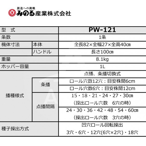 みのる産業｜＜ロール1個付属＞人力野菜播種機 1条 ロール交換式 PW-121