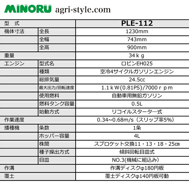 みのる産業 動力大粒播種機1条 PLE-112