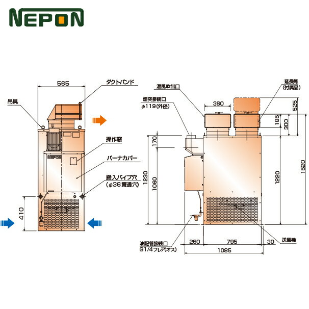 ネポン｜ 小型温風機 上吹タイプ KA-405TE_2　AC200V 三相 2