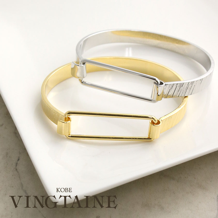乐天商城 - ＼50％OFF★SALE／バングル メタル スクエア モチーフ ブレスレット ニュアンス 留め具 ワンタッチ シンプル 大人カジュアル アクセサリー お洒落 腕輪 B4103