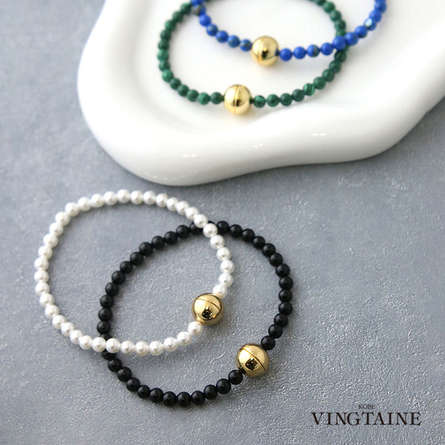 マグネットクラスプ 天然石ビーズブレスレット シンプル 大人カジュアル デイリー 大人 レディース B4119