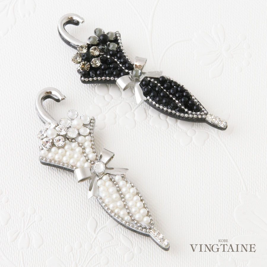 ブローチ マグネット 傘 アンブレラ パール ビジュー 磁石 日本製 大人 上品 レディース NB077