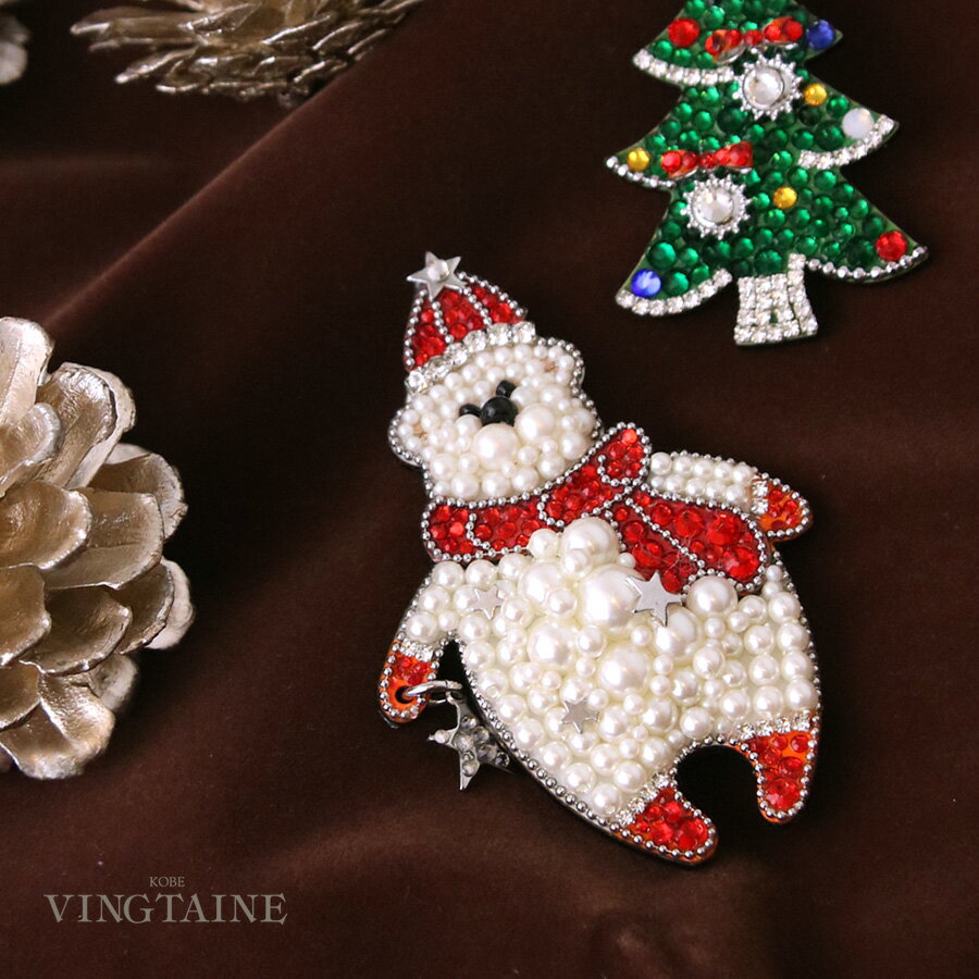 ブローチ ベアー 熊 クマ くま モチーフ パール ハンドメイド クリスマス X'mas 可愛い キラキラ 日本..