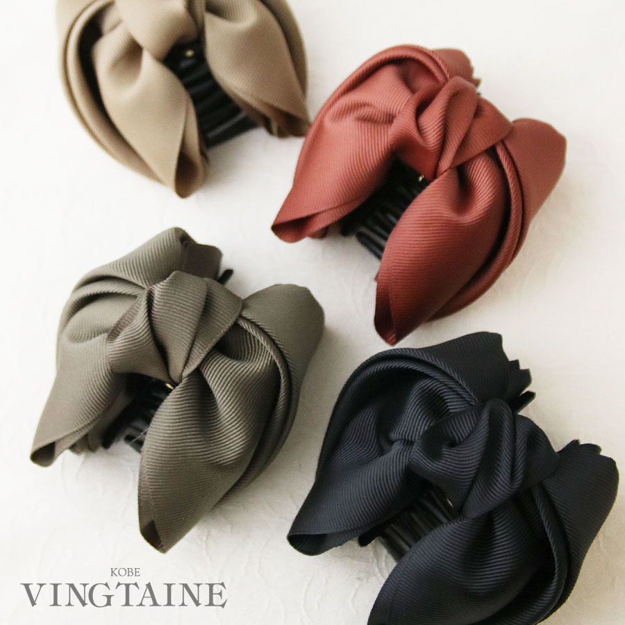 バンスクリップ グログラン センターリボン ヘアクリップ おしゃれ 大人 かわいい 可愛い ギフト 母の日 H7803【ネコポス不可・定形外郵便可】