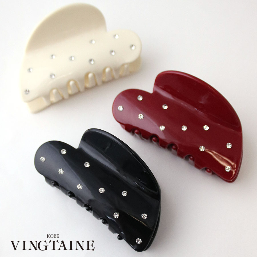 バンスクリップ ハート型 ストーン ビジュー ヘアクリップ 上品 ヘアアクセサリー 可愛い ギフト プレゼント H7825【ネコポス不可・定形外郵便可】