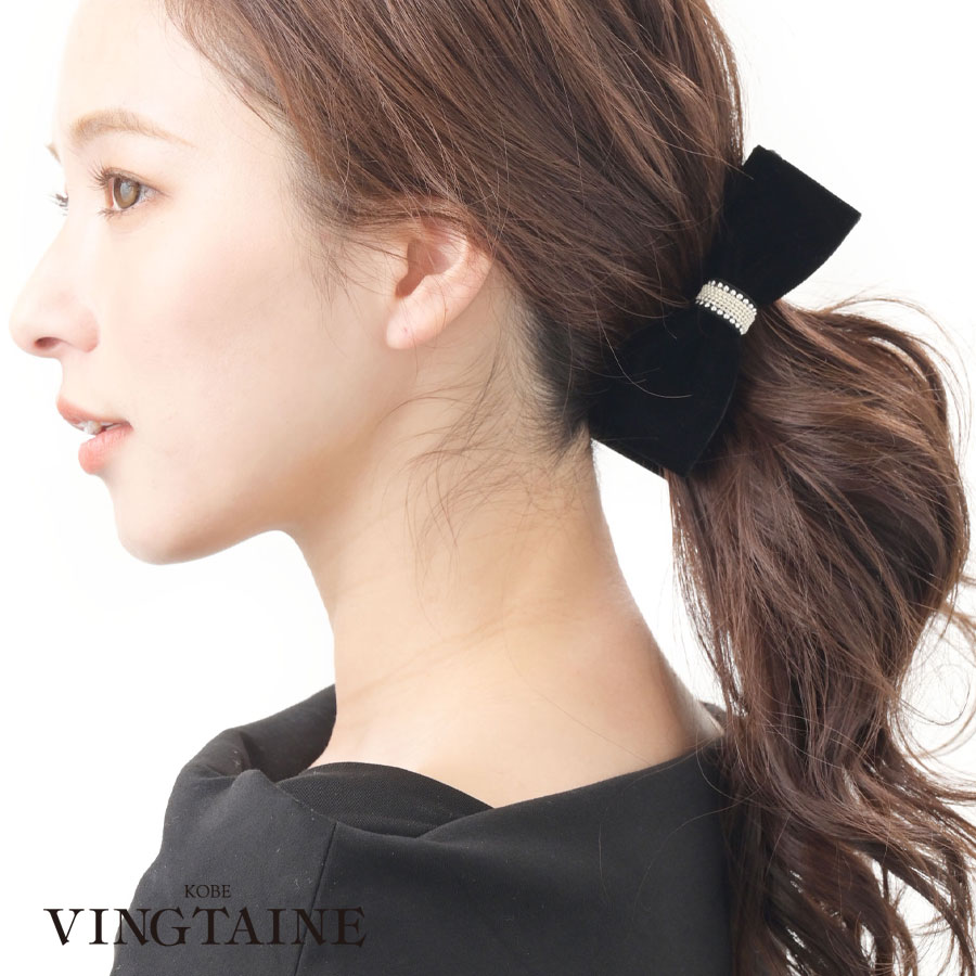 ★ネコポス送料無料★バナナクリップ ヘアクリップ リボン ベルベット チェーン ヘアアクセサリー 可愛い ギフト プレゼント H7853【mbgt】