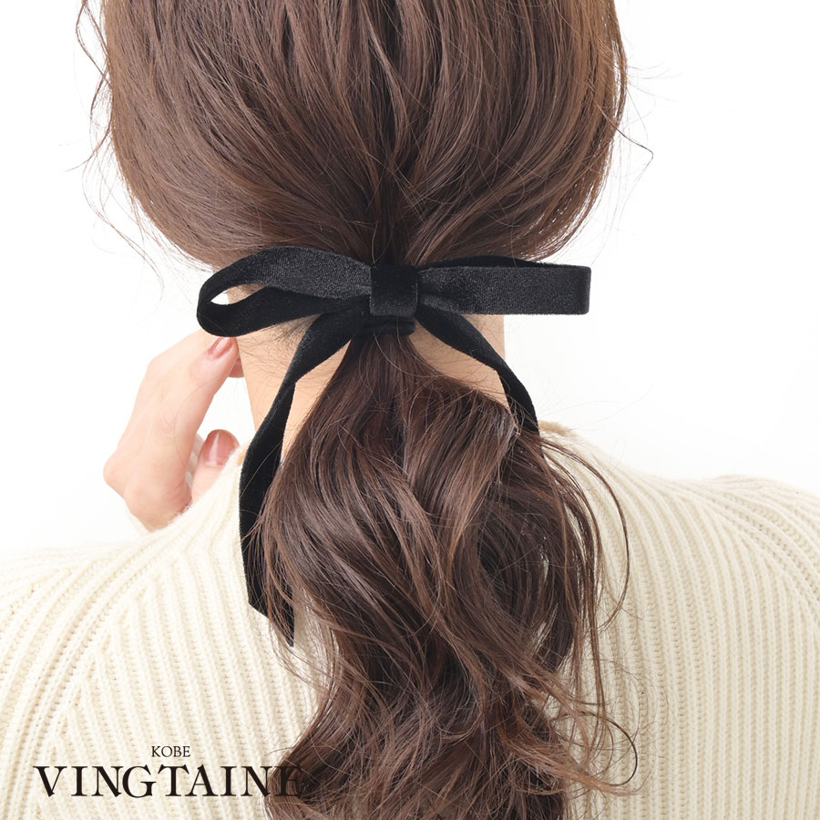 ★ネコポス送料無料★ヘアゴム ポニーフック ヘアカフ ベロア リボン ヘアフック オフィス シンプル ヘアアクセサリー 可愛い ギフト プレゼント H7857【...
