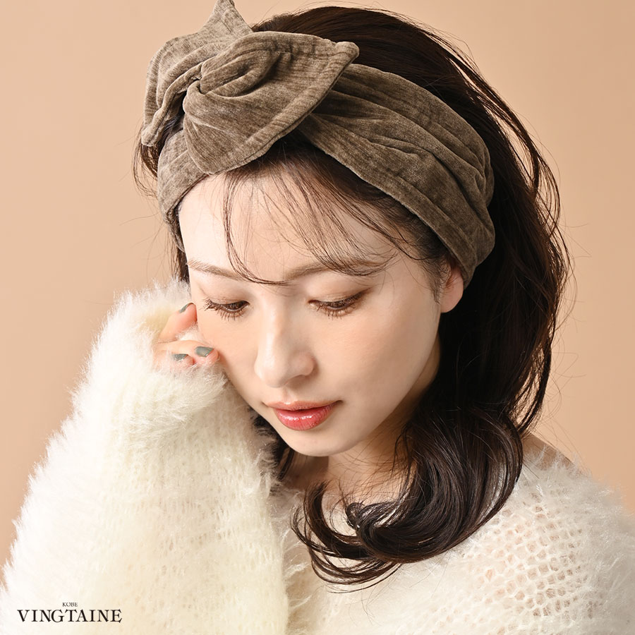 ★ネコポス送料無料★ヘアバンド ベロア アシンメトリー リボン 霜降り ワイヤー入り ターバン ヘアアクセサリー 可愛い ギフト プレゼント H7861【mbg...