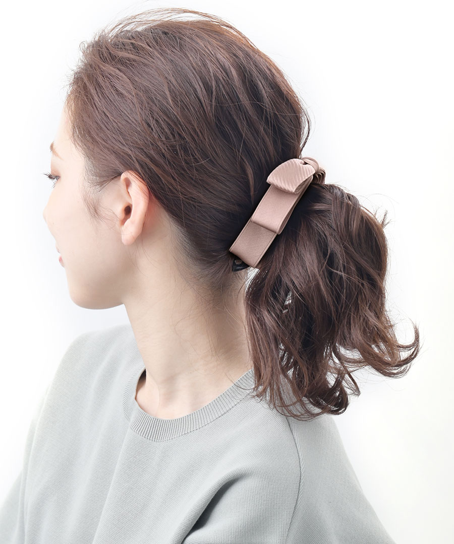 トップリボンバナナクリップ（サテン）（細リボンタイプ） H-935 レディース 大人っぽい シンプル ヘアアクセサリー かわいい おしゃれ プレゼント