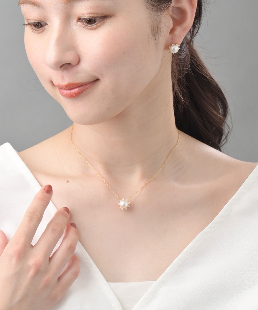 一粒淡水パール×キュービックジルコニアネックレス シンプル 結婚式 二次会 C3133 ...