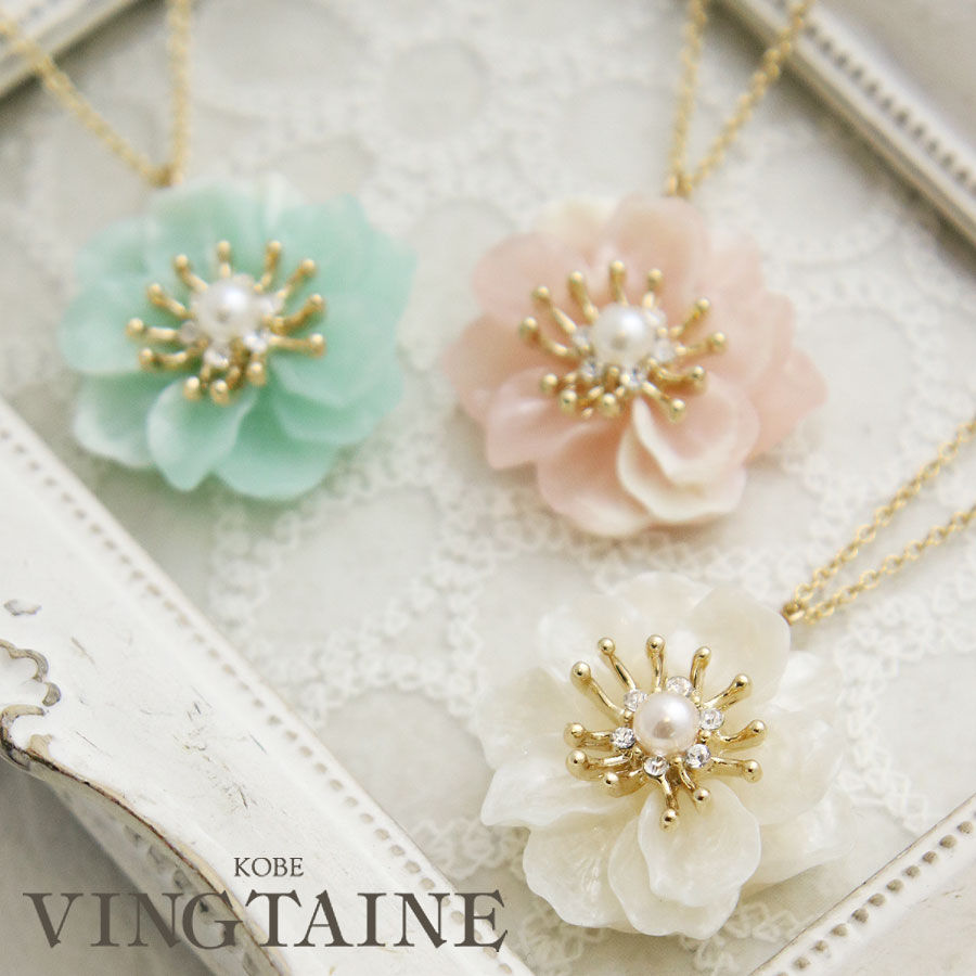 ◆SALE◆ネックレス フラワー スライダーチェーン スライド式 シャーベットカラー アクセサリー 大人カジュアル シンプル ギフト プレゼント 女性 C334...