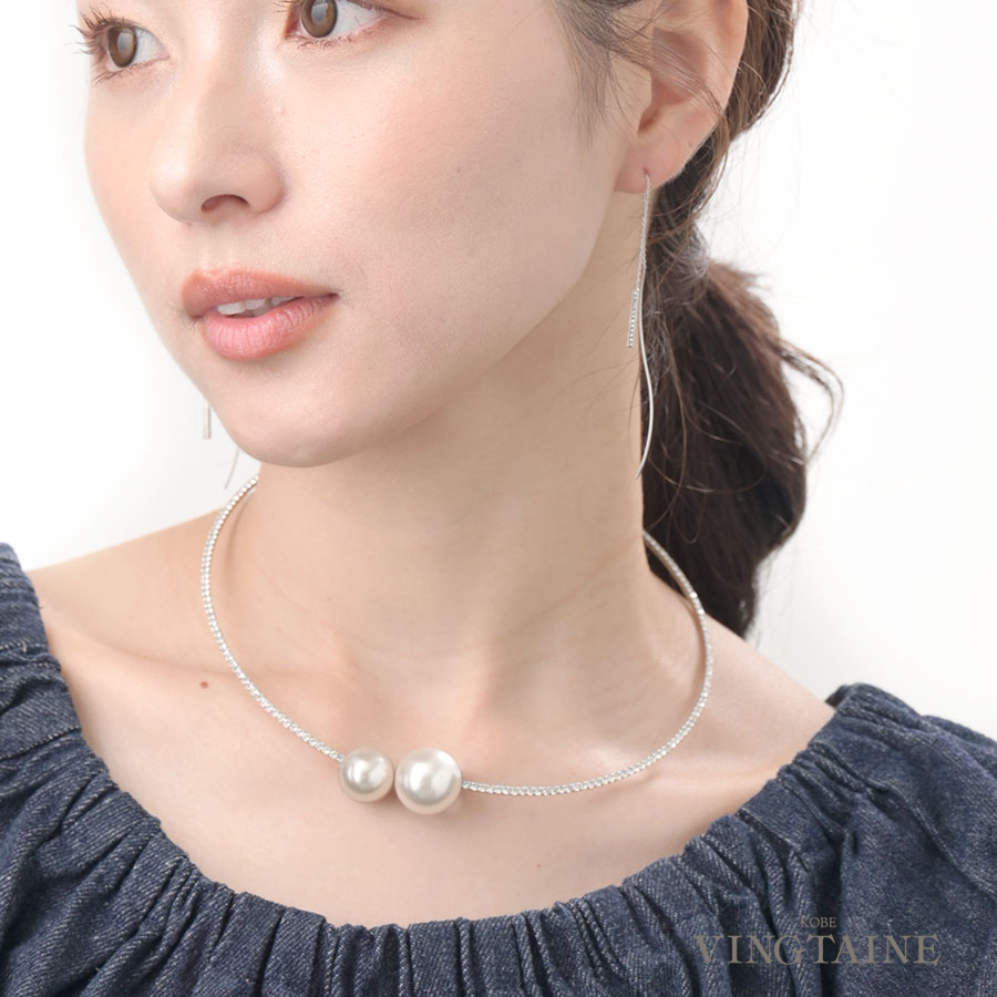 チョーカー ネックレス パール ラインストーン 2way パーティー 結婚式 おしゃれ 大人 かわいい 可愛い ギフト 母の日 C3367