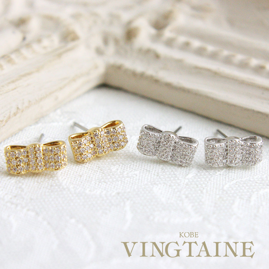 【開始2時間限定！30％OFFクーポン配布中】パヴェミニリボンピアス キュービックジルコニア P38-4 レディース 大人っぽい シンプル かわいい おしゃれ プレゼント