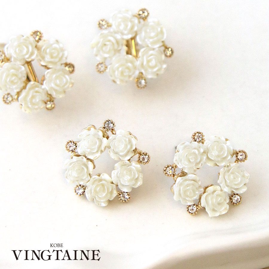 ★ネコポス送料無料★ピアス イヤリング ローズ 薔薇 バラ サークル ホワイトフラワー 上品 チタン アクセサリー 大人可愛い お洒落 上品 P5249【mbgt】