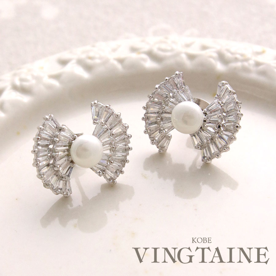 乐天商城 - ＼50％OFF★SALE／パール×ビジューリボンピアス キュービックジルコニア 可愛い silver925 大人カジュアル アクセサリー 華やか P5081