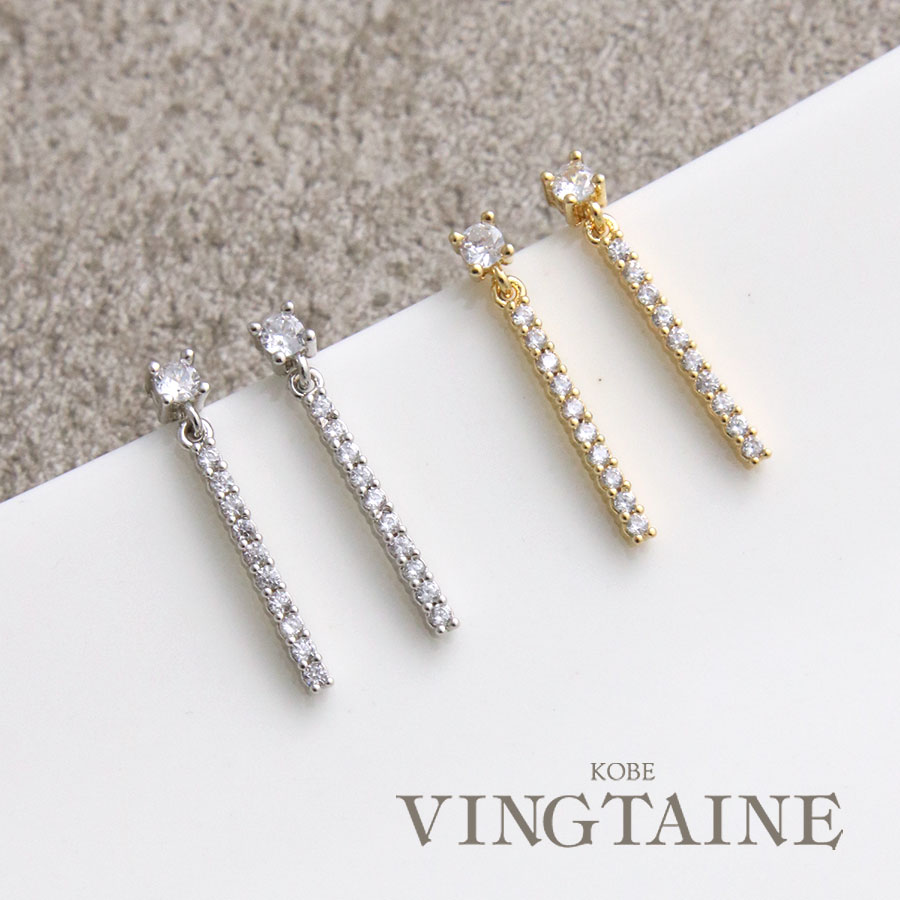 ピアス キュービックジルコニア バー 華奢 揺れ デイリー シンプル アクセサリー ギフト プレゼント 女性 誕生日 オフィス P5135