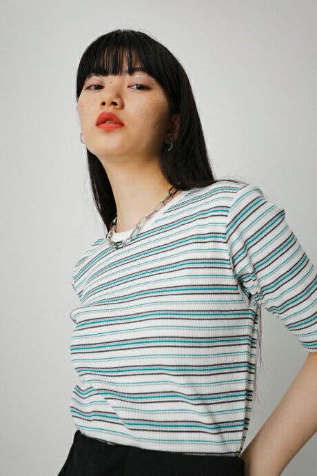 MULTICOLOR BORDER RIB TOPS/マルチカラーボーダーリブトップス / AZUL BY MOUSSY/アズール バイ マウジー/レディース/トップス カットソー【MARKDOWN】