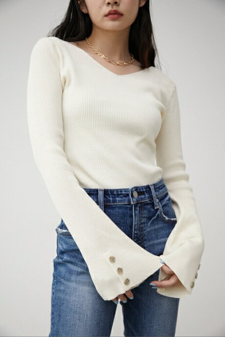 【5月18日(土)23:59まで期間限定価格】2WAY SLEEVE BUTTON RIB KNIT/2WAYスリーブボタンリブニット / AZUL BY MOUSSY/アズール バイ マウジー/レディース/トップス ニット【MARKDOWN】