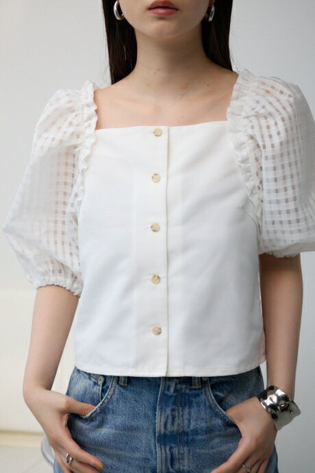 シアーチェックスリーブブラウス / AZUL BY MOUSSY/アズール バイ マウジー/レディース/トップス シャツ ブラウス【MARKDOWN】