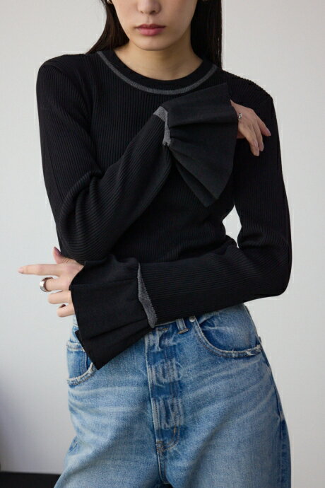 シアーコンビフレアスリーブニット