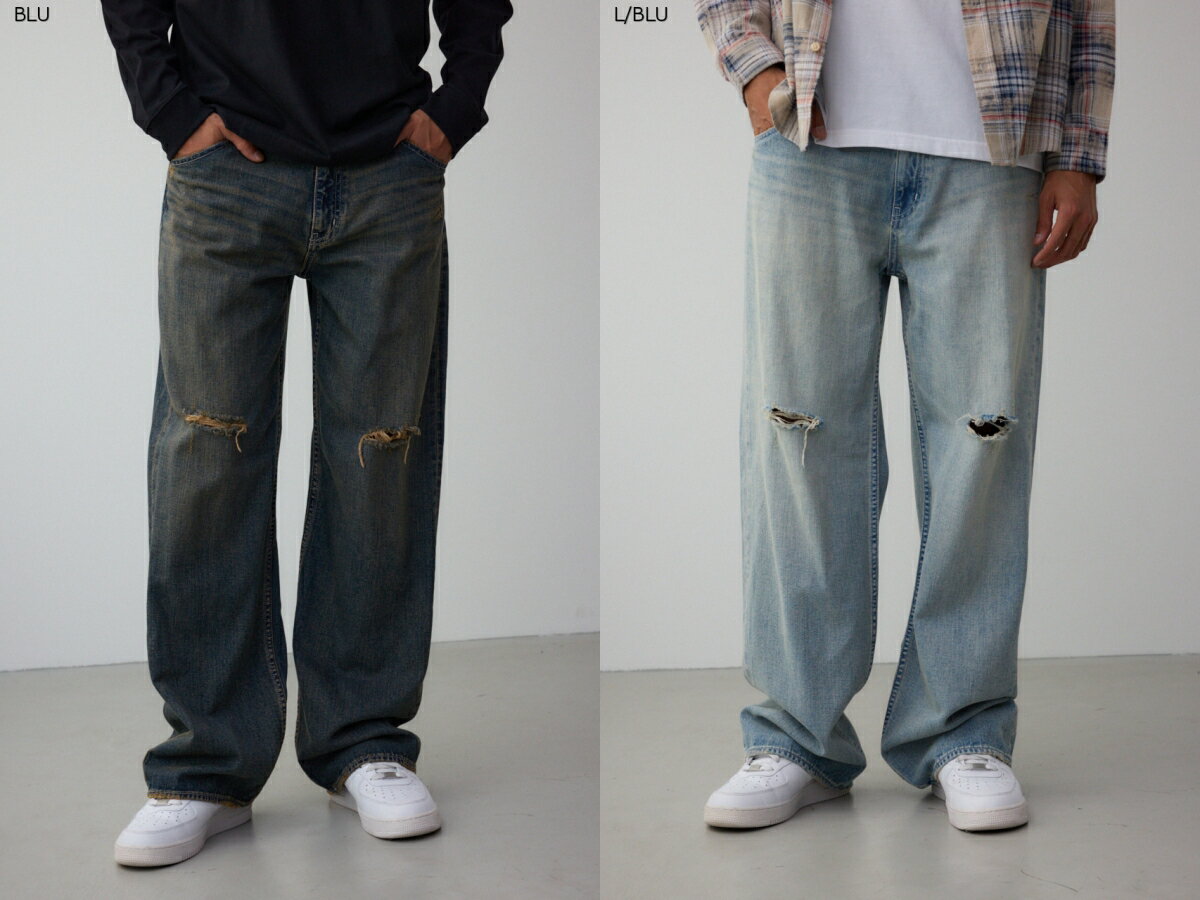 AZUL DENIM クラッシュヴィンテージワイド / AZUL BY MOUSSY/アズール バイ マウジー/メンズ/ボトムス デニムパンツ