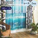 カーテン スヌーピー 100×176 カワバンガ!ボイル 2枚 レース 既成カーテン ブルー ウォッシャブル スミノエ PEANUTS ピーナッツ