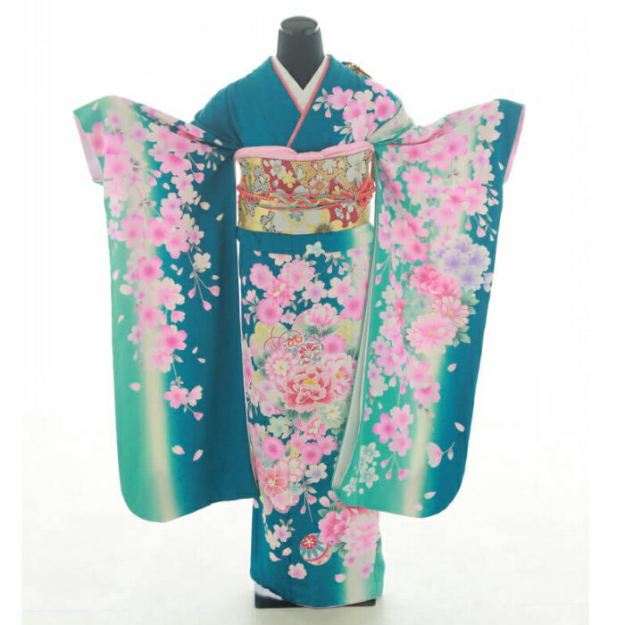 【振袖レンタル】 洒落工房あづま [FS-132] 振袖 フル セット 花柄 モダン柄 花柄 女性 レディース 大人 大学生 高校生 成人式 結婚式 青 桃 色 振袖 髪飾り レンタル ショール 和装 [3泊4日]