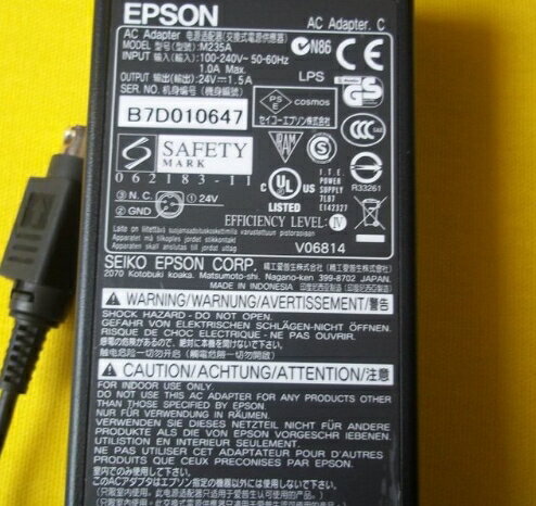 【中古】EPSON純正ACアダプターM235A 24V1.5A DC形状：3pinコネクター/Epson DA-36E24などと同等品/TM-T88, TM-T188II PS-170, PS-180, PS170, PS180 TM-P20など代用可能