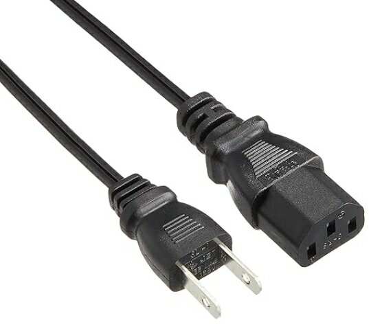 AC電源ケーブル 2ピンコンセント→3ピン電源ケーブル 極細ストレートタイプ 周辺スペース配線をスッキリ..