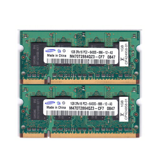 2枚セット合計2GB/Samsung純正ノートPC用メモリ 1GB 2Rx16 PC2-6400S-666-12-A3
