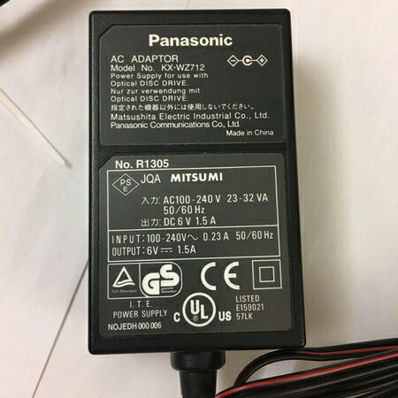 Panasonic純正ACアダプター KX-WZ712←JT-H580AD-20/UJDB360PS2/KX-WZ710などと同等品 DC 6V1.5A