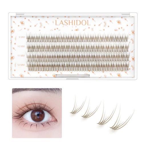 LASHIDOL 部分つけまつげ マツエク セルフ つけまつげ ナチュラル 人気 DIY つけまつ毛 簡単 9~12 mm(桜) (フィッシュテールまつげ, ブラウン)