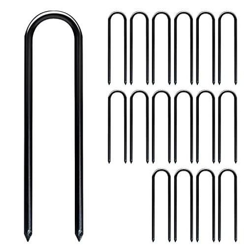 Sutekus U形ペグ U字 内幅6cm 長さ30cm 直径6mm テントペグ キャンプ サッカーゴール トランポリン など固定用 収納袋付き16本セット (ブラック)