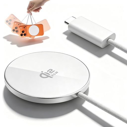 Qi2認証 ワイヤレス充電器 25W MagSafe対応 マグネット式 iPhone 17/16/15/14/13/12 Type-C接続 ホワイト