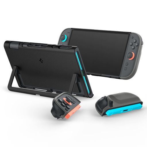 Spigen Switch2対応ケース Joy-Con取り外し可能 キックスタンド対応 保護力 カバー 耐衝撃 ツートンカラー ナノポップ ACS09343(ブラック・セサミ)