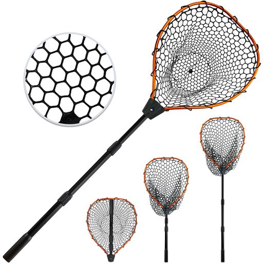 PRO FISHING 伸縮式 162cm ゴム製のフィッシングネット ランディングネット 中型~大型魚対象/軽量アルミボディ 携帯用です します 淡水/海水両用 フィッシングたも ガサガサ網 ヘキサネット …