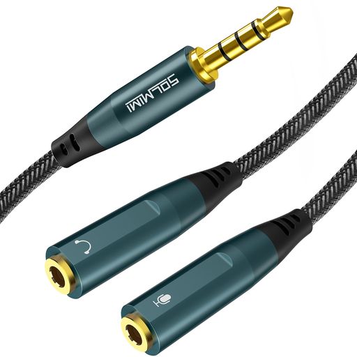 4極 3極 変換 3.5mm ジャックケーブル(3極メスx2-4極オス) ヘッドセットアダプタ【30CM】