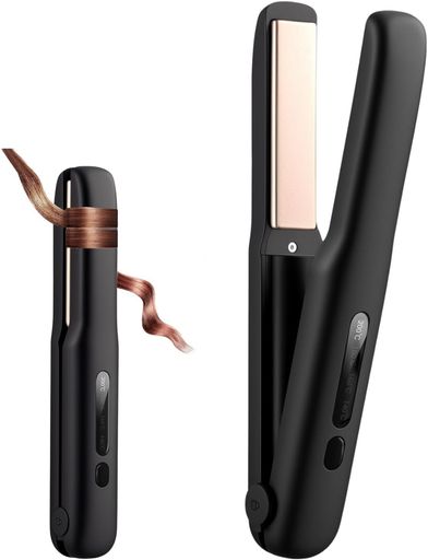 ダメージ軽減 【商品仕様】電池容量:3200mAh。寸法:約横220、縦30、高さ25mm。重さ:161g。温度調節:140°C/160°C/180°C/200°C。定格電力:23W。動作電圧:3.7V DC。充電電流:1A。※ 注意:充電器ソケットは含まれていないので、66 Wを使用するか、より電力の低い充電ソケットを使用することをお勧めします。 【コードレス&amp;どこでも使える便利さ】コードレス設計、コンセントの位置の不便さを気にする必要がありません。 3200mAh大容量バッテリー内蔵。 40~60分間連続使用可能。場所を選ばずに使えるのが魅力。カフェでの作業前、旅行先のホテル、車の中など、いつでもどこでもサッと前髪や毛先のセットが可能。軽量・コンパクトでバッグにもすっきり収まり、持ち歩きも快適です。 【わずか30秒で使える速暖機能】独自の高性能PTCヒーターを搭載し、電源を入れてから約30秒で設定温度に到達。朝の忙しい時間や急なお出かけ前でも、すぐに髪のクセ直しやヘアセットができるから時短にも効果的。