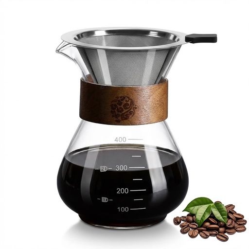 FGIUKC ドリップコーヒーサーバー 耐熱ガラス 400ml 1~2人用 コーヒードリッパー ステンレスフィルター 2層メッシュ 繰り返し使用可能な コーヒー ドリップセット 電子レンジ可 目盛付き ハ…