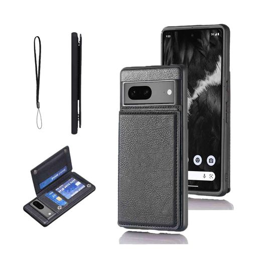 【OULO1】GOOGLE Pixel 6 Pro Softbank 用 ケース レザー 人気 カード収納 スマホケース 耐衝撃 軽量 スタンド機能 薄い 背面 IC カード入れ 手帳型 財布型 カバー(ブラック)グーグル ピクセル6プロ