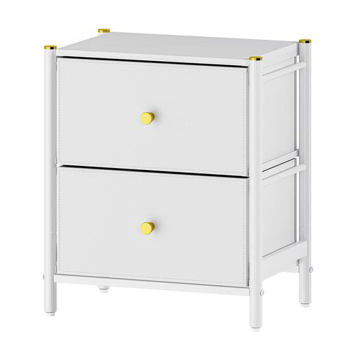 製品サイズ:(約)幅46.5x奥行32.5x高さ54cm 製品重量:(約)5.4kg 素材・材質:本体フレーム・補強ワイヤー/スチール(粉体塗装)、天板/合成樹脂化粧繊維版(メラミン)、引出 芯材/MDF・厚紙、引出 生地/ポリウレタン・ポリプロピレン、取っ手・トップアクセサリー/ポリプロピレン 耐荷重:(約)天板/10kg、引出/各5kg、組立時間:(約)30分 生産国:中国
