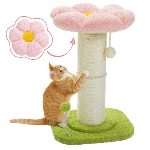 PAWZ Road 猫 爪研ぎ キャットタワーミニ 極太 柱直径14cm お花 猫タワー 低い コンパクト 省スペース 天然サイザル麻紐 バリバリ ガリガリ 据え置き 組立簡単 おもちゃ ポンポン 人気 おしゃ…