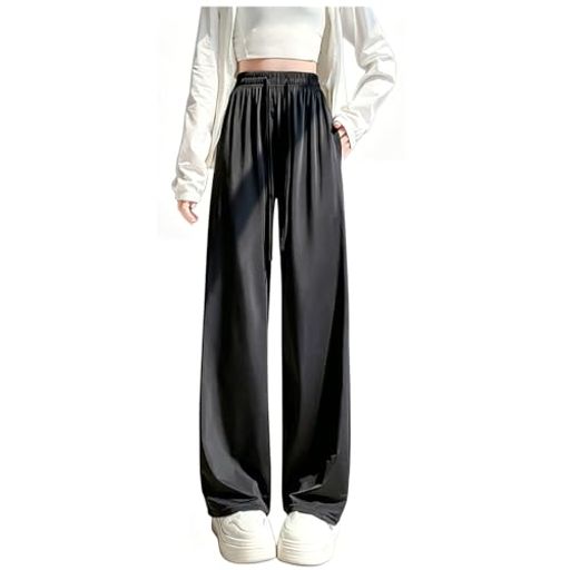 ワイドパンツ レディース カジュアル 無地 美脚 着痩せ UVカット 大きいサイズ 通気 日常服 春 夏 秋 調節可能 柔らか 接触冷感 bk-XL