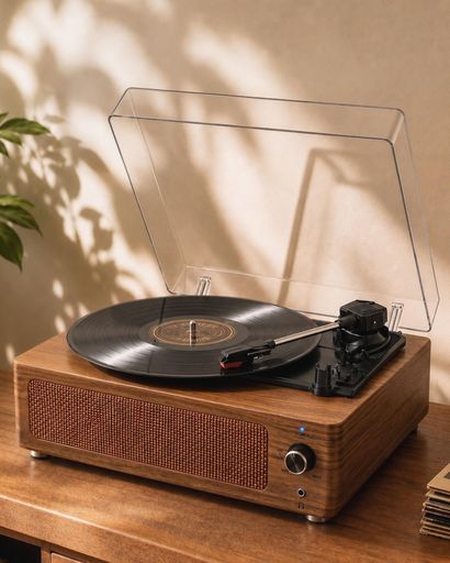 Hoshikou Denpa ヴィンテージ レコードプレーヤー、Bluetooth 対応、外部スピーカー接続可能、12/10/7 インチおよび78/45/33 回転速度対応
