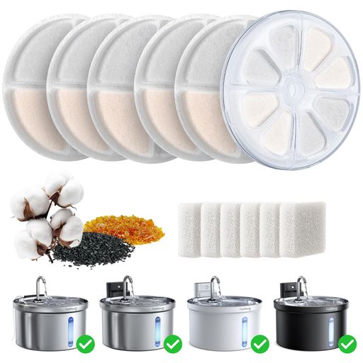 尿路管理 【対応噴水】猫用噴水フィルターはFEELNEEDY猫用噴水FN-W08L-S、FN-W08L-PBと互換性があります。 【交換頻度】 2~4週間ごとにフィルターを交換することをお勧めします。 【ご使用のポイント】 フィルターを5分間浸し、よくすすいでからご使用ください。 【包装リスト】 交換用フィルター6個+ポンプスポンジ6個+フィルターケース1個(ご注意:フィルターケースは1つしかありませんので、交換の際は捨てずに内部フィルターを交換してください。)