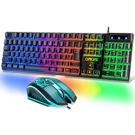 CHONCHOW ゲーミングキーボードマウスセット 有線 キーボード 19キー防衝突 108キー 光る 4段階DPI 7色ゲーミングマウス