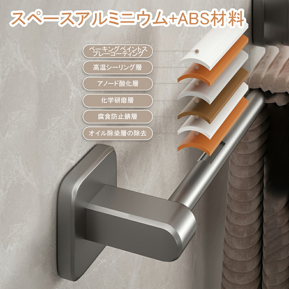 AZ Worldのタオルハンガー 壁掛け タオル干し 収納 強力粘着 穴なし 取付簡単 タオル掛け 台拭き バスルーム シンプル 壁傷つけない 防水素材 洗面所 キッチン お風呂｜アングル3