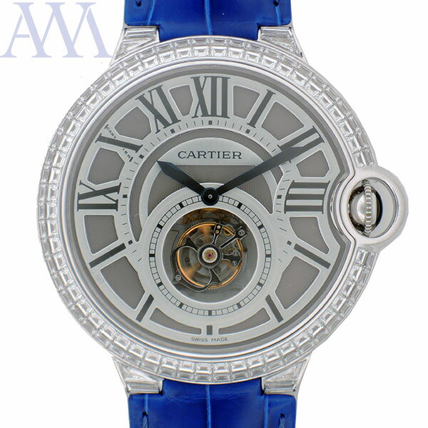 【Cartier カルティエ】バロンブルー トゥールビヨン バゲットダイヤ WG 46mm CRHPI00258 メンズ【中古】