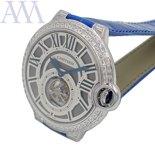 【Cartier カルティエ】バロンブルー トゥールビヨン バゲットダイヤ WG 46mm CRHPI00258 メンズ【中古】