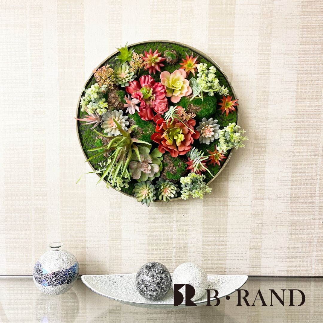 光触媒 ウォールグリーン フェイクグリーン 丸型 おしゃれ 50x50cm グリーン 壁掛け 緑 かわいい 観葉植物 造花 インテリア グリーンフレーム パネル 葉っぱ 植物 リビング 玄関 プレゼント サロン カフェ 女性 お祝い 新築 ギフト アスクイン ASK IN ブランド レクイエム